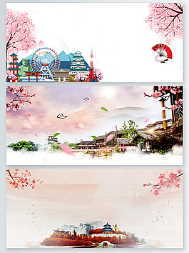 櫻花環游世界世界古跡遺址日展板背景