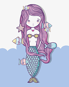 清新可愛手繪美人魚裝飾元素