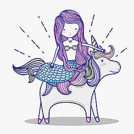 浪漫美人鱼白马装饰元素