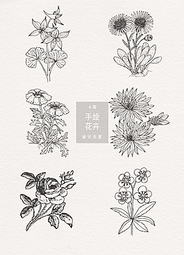 手繪線性花朵素材