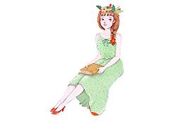 卡通綠色美女png元素
