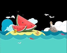 手繪卡通夏天度假背景