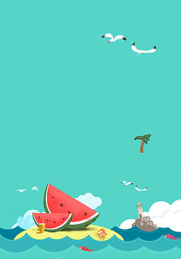 手绘卡通夏天度假背景