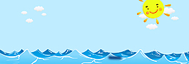 夏日上新卡通童趣清新蓝色banner背景