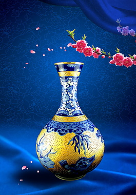 中國風藍色青花瓷底紋藝術品背景素材