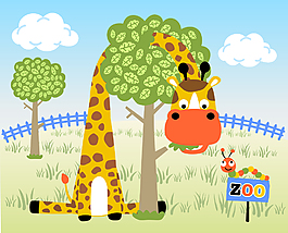 可爱动物园长颈鹿儿童插画