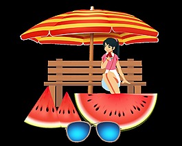 手绘卡通夏日度假装饰素材