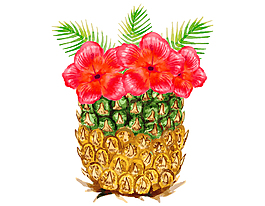 卡通菠蘿花朵元素