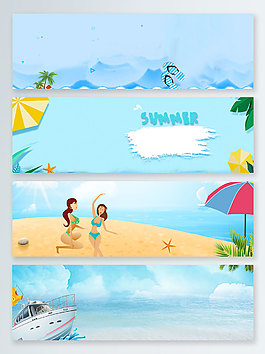 游艇卡通清涼一夏banner背景