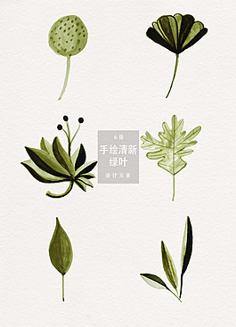 清新水彩植物绿叶素材