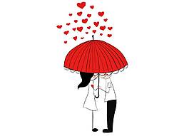 卡通红伞下爱心情侣png元素