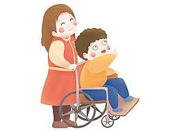 卡通溫馨媽媽推著孩子png元素