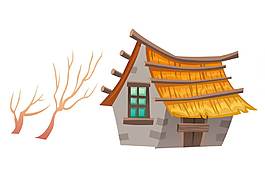 卡通茅草小屋png元素