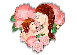 卡通愛心媽媽女兒依偎png元素
