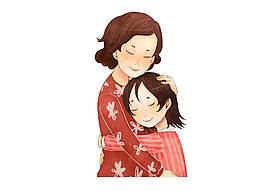 卡通母親懷抱女兒png元素