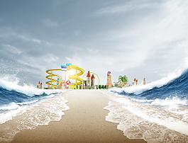 唯美海邊沖浪海報背景素材
