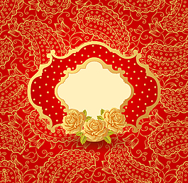 喜慶紅色樹葉花紋玫瑰花廣告背景
