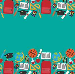 卡通扁平籃球尺子地球儀藍(lán)色廣告背景