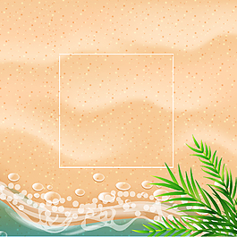 清新水珠沙灘綠葉矢量背景