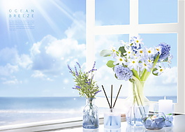 唯美藍(lán)天花束夏季海報(bào)素材