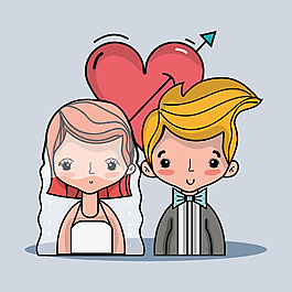 清新手绘新婚夫妇装饰元素