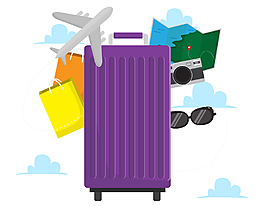 卡通旅行箱飛機元素