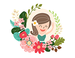 卡通花朵小女孩元素