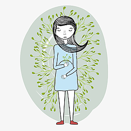 清新溫馨孕婦手繪裝飾元素