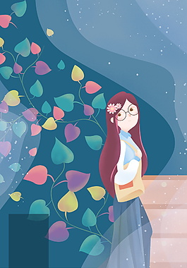 唯美卡通情人節(jié)卡通女孩海報(bào)背景圖