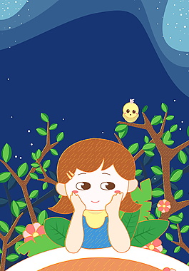 清新卡通女孩海報背景圖