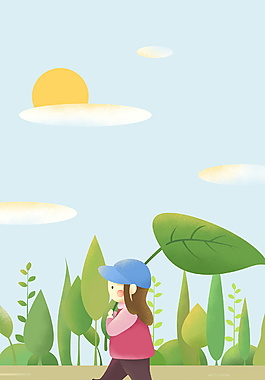 卡通踏青女孩海報(bào)背景圖