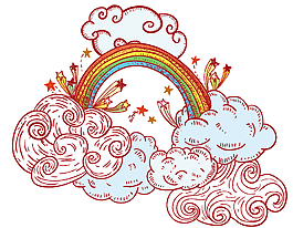 手繪卡通云朵彩虹橋矢量元素