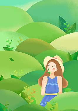 清新卡通邂逅夏天人物海報(bào)背景