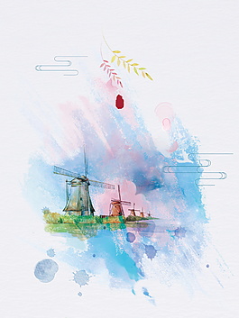 藍(lán)色插畫谷雨節(jié)廣告背景