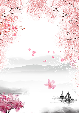 桃花水墨中國(guó)風(fēng)小清新背景