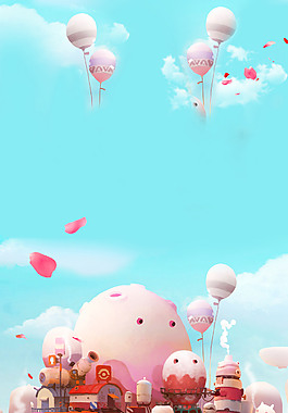清新浪漫熱氣球廣告背景