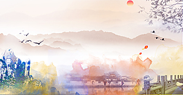 中國(guó)風(fēng)傳統(tǒng)山水風(fēng)景背景