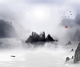 中國(guó)風(fēng)傳統(tǒng)山水海報(bào)背景