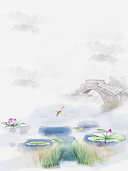 唯美古風(fēng)荷塘拱橋海報背景設(shè)計