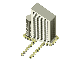 卡通扁平灰色高樓建筑矢量元素