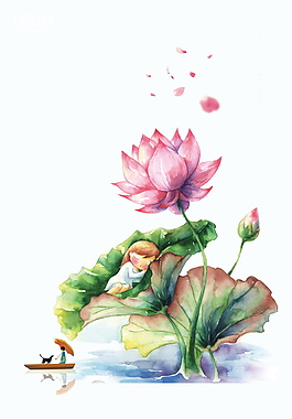 彩繪荷花仙子海報背景設(shè)計