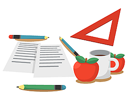 手繪卡通鉛筆蘋果尺子矢量元素