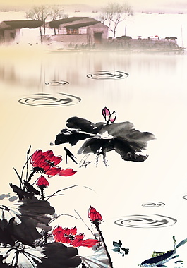 古風(fēng)荷花水墨畫海報(bào)背景設(shè)計(jì)
