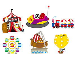 海盗船彩色游乐园卡通可爱图标卡通动漫儿童乐园矢量图卡通海盗船气球