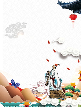 彩繪端午屈原賞景廣告背景素材