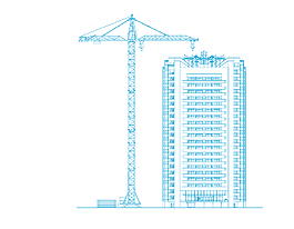 卡通蓝色高楼施工设计图纸矢量元素