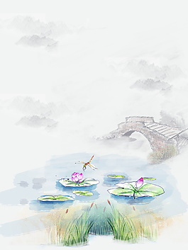 唯美古風(fēng)荷塘海報(bào)背景設(shè)計(jì)