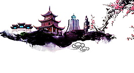 中国风花枝建筑贵阳旅游广告背景素材