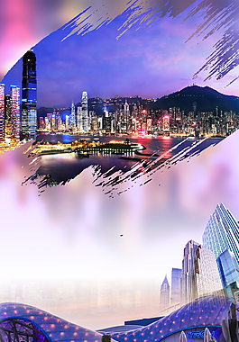 美丽紫色城市夜景广告背景