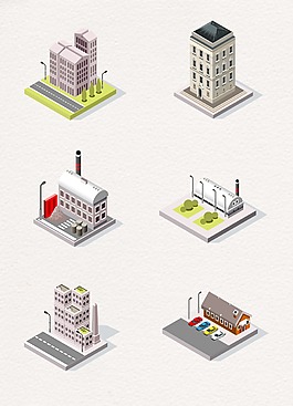 现代精致卡通建筑物图案